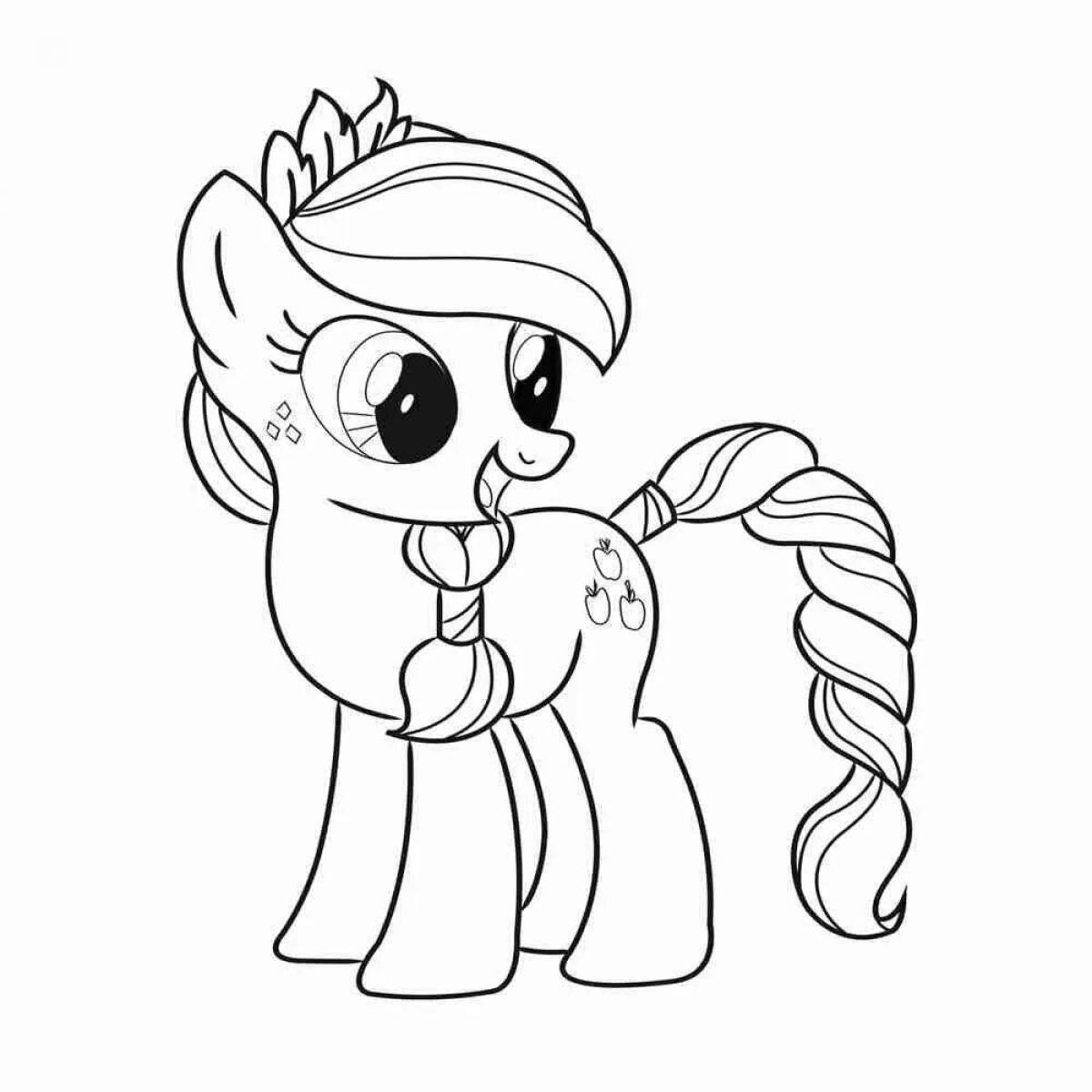 Coloring page with a playful pony