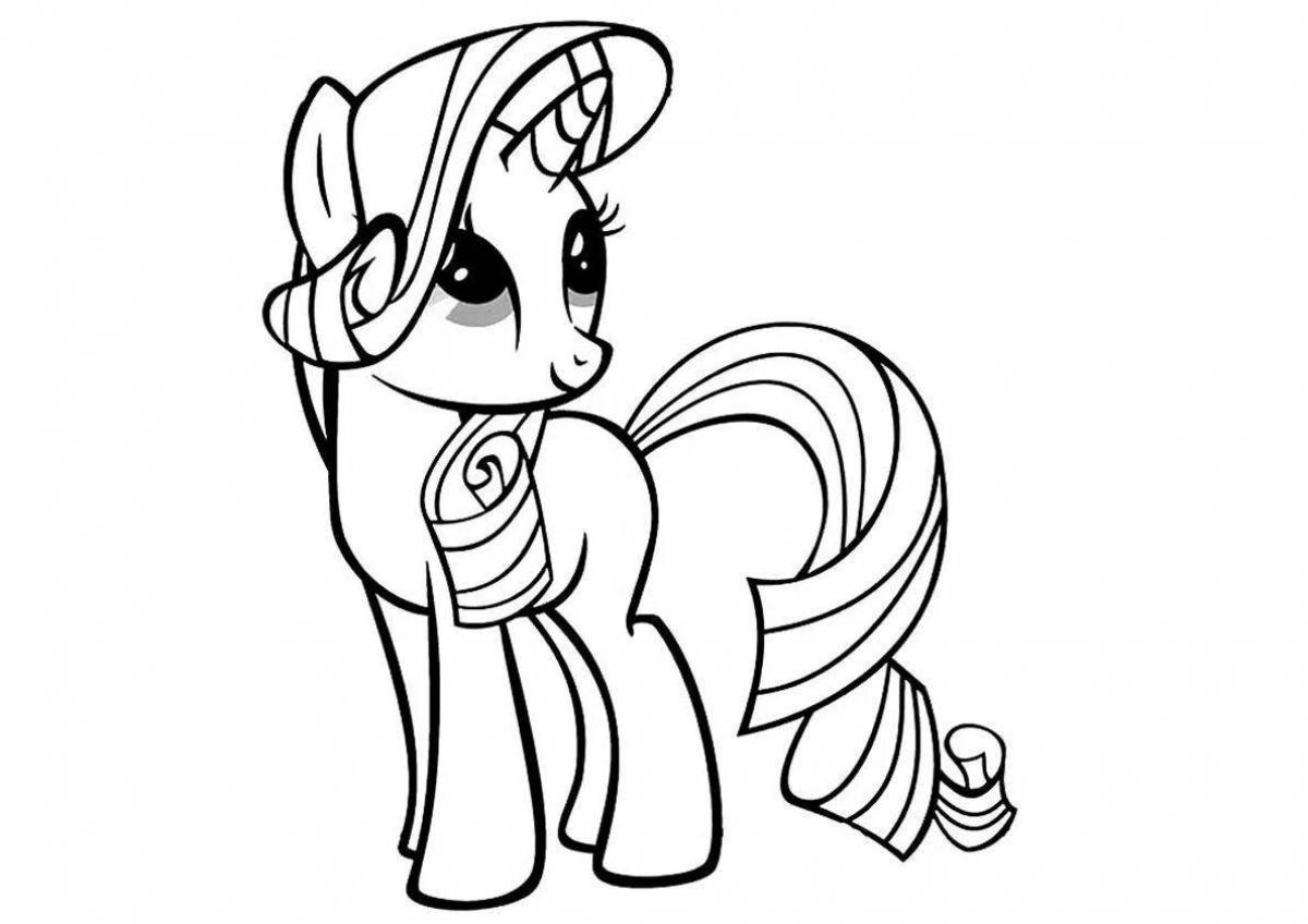 Coloring page cheerful pony with print