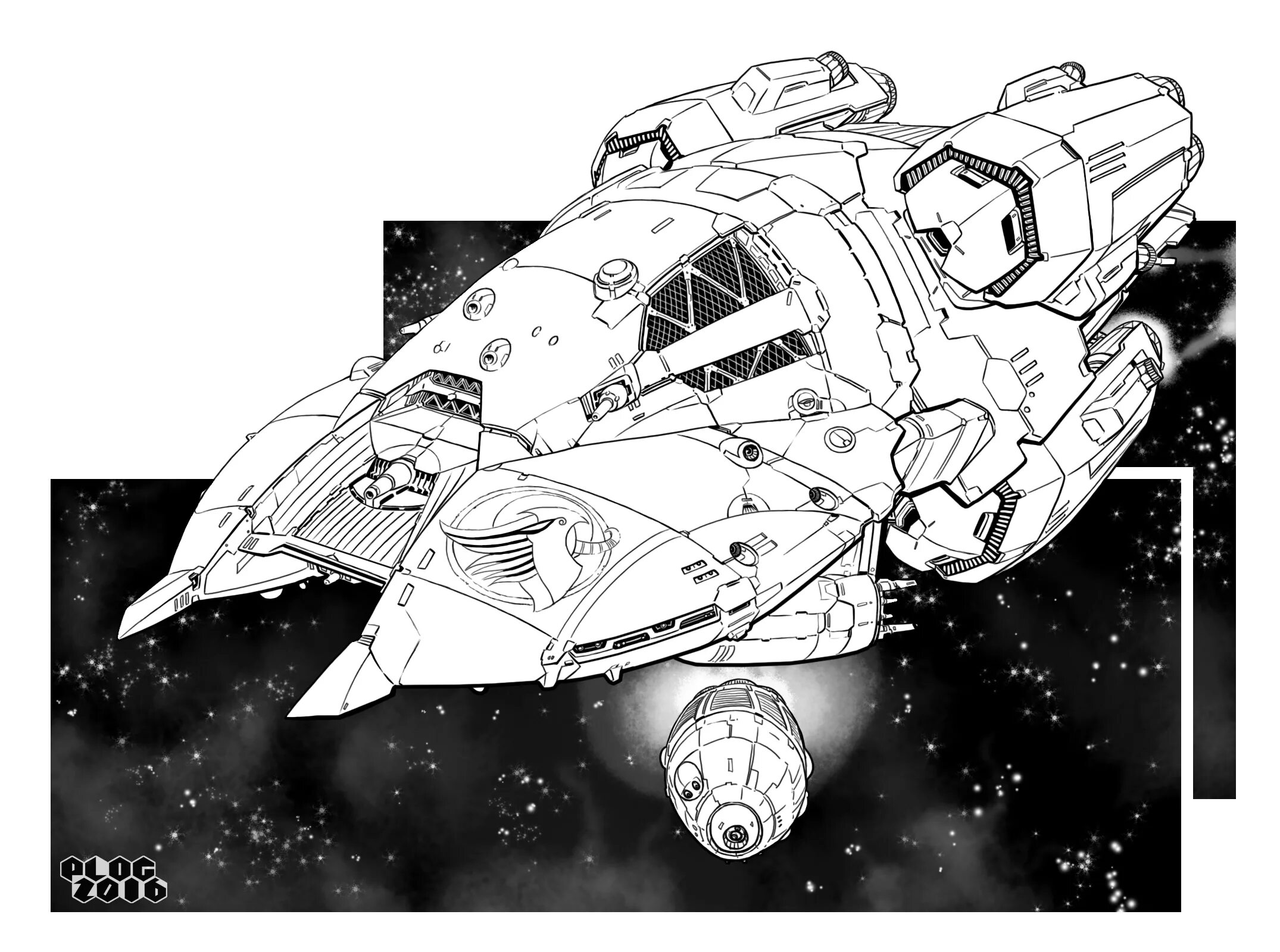 Intricate battlecruiser all coloring page