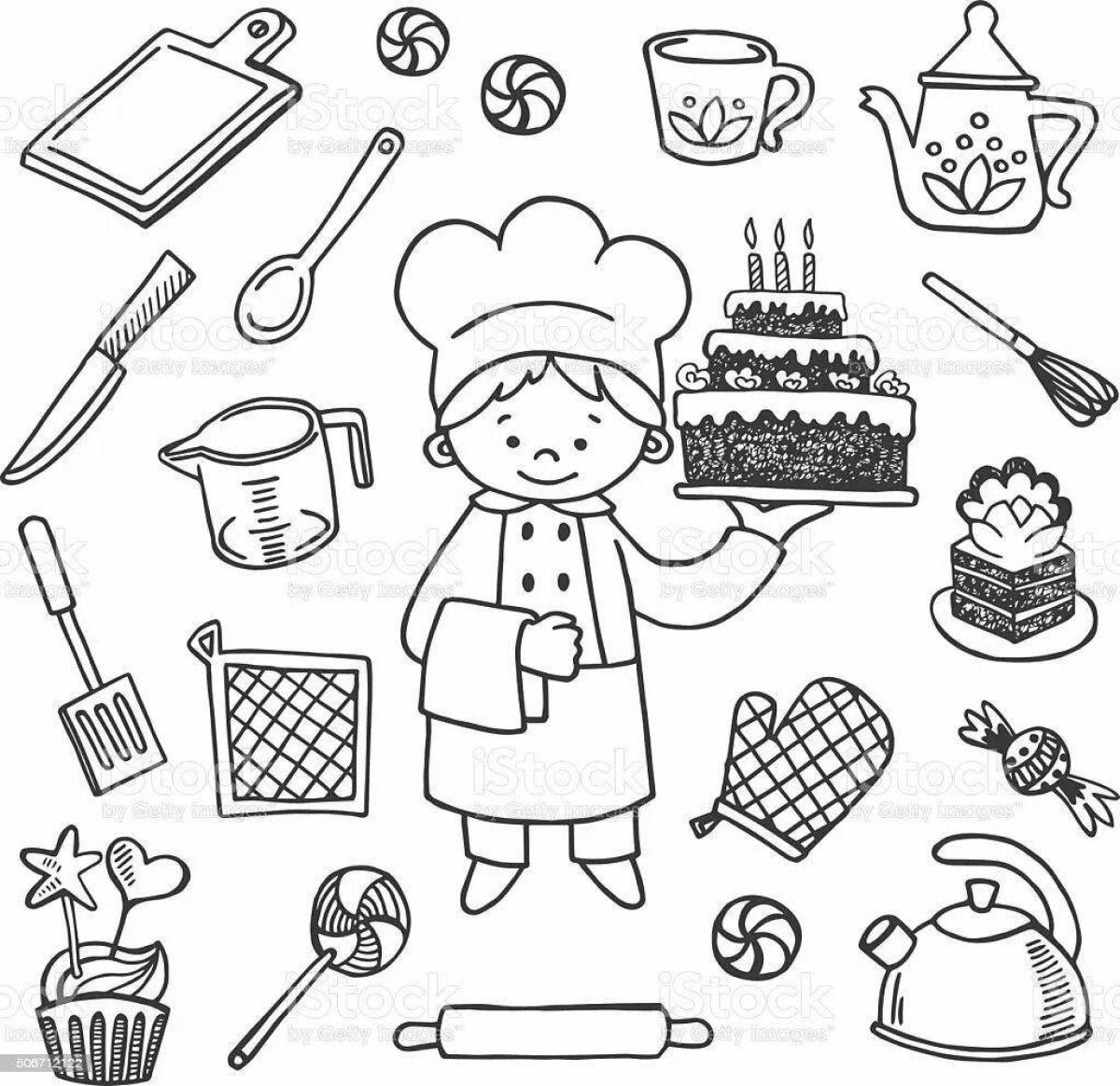 Colorful confectioner profession coloring page