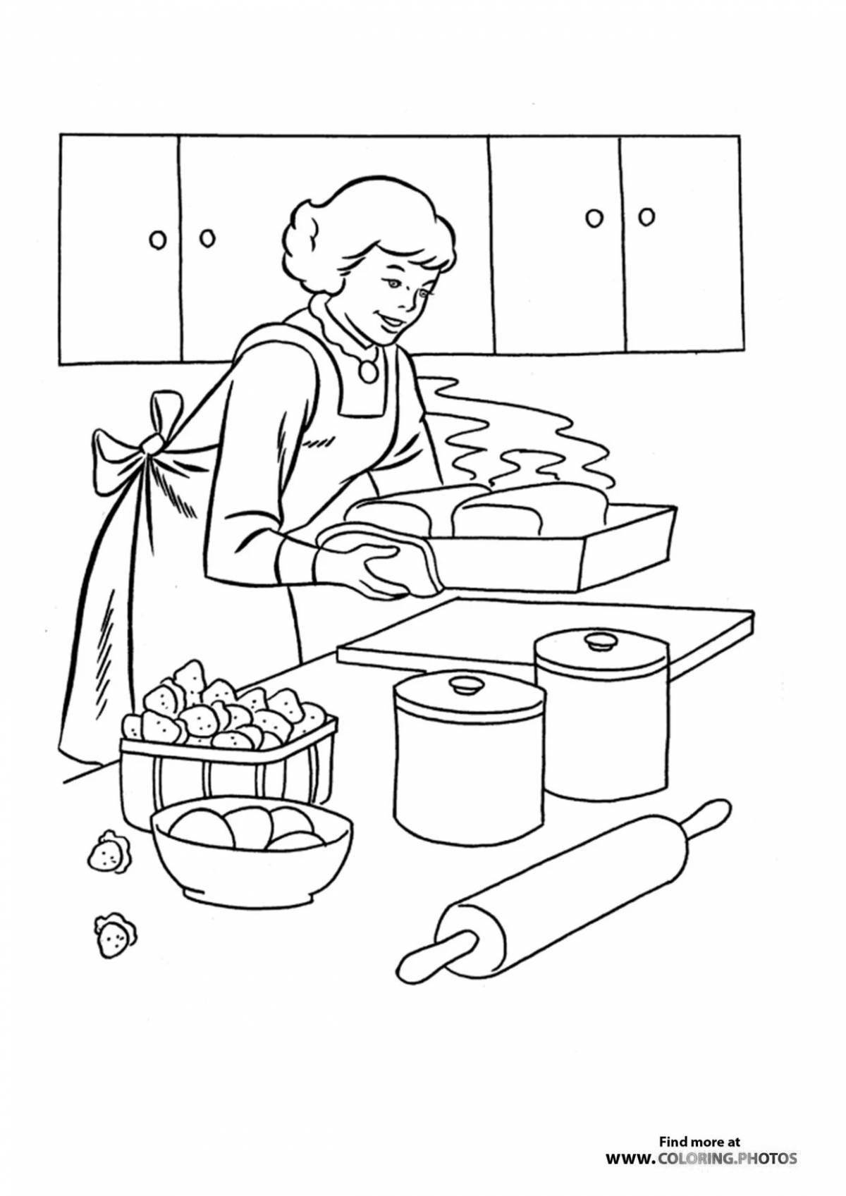 Coloring page festive pastry chef profession