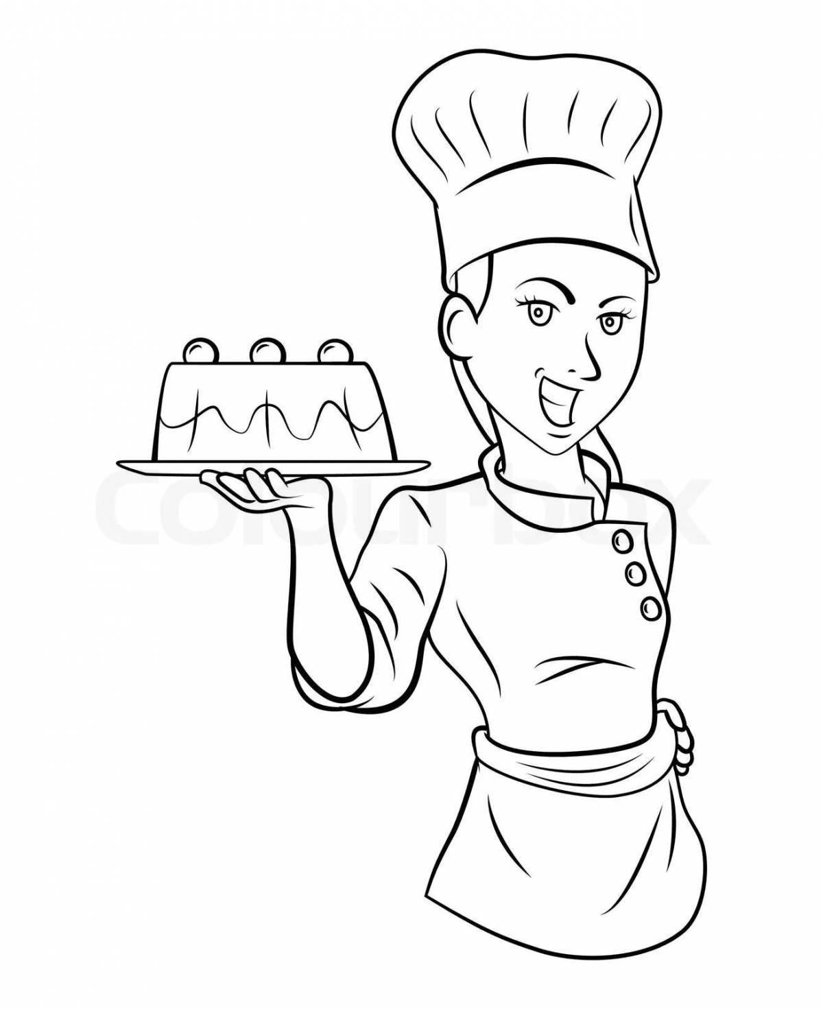 Coloring book pastry chef with color filling