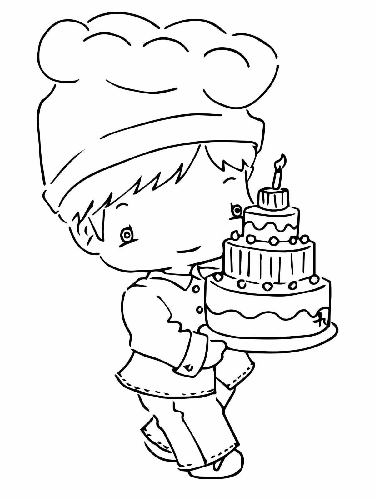 Pastry chef coloring page with splashes of color