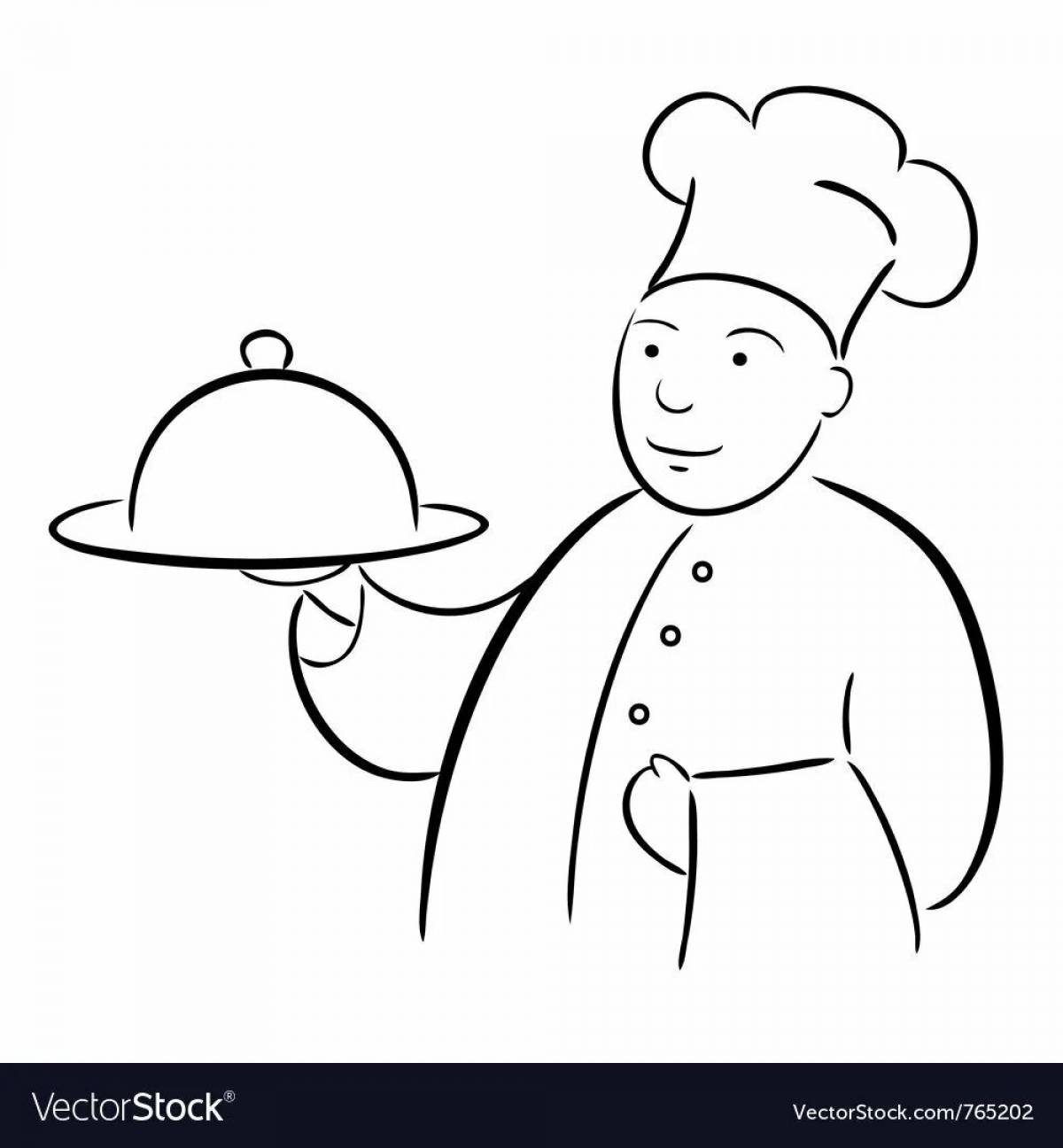 Colorful luminous coloring page pastry chef profession