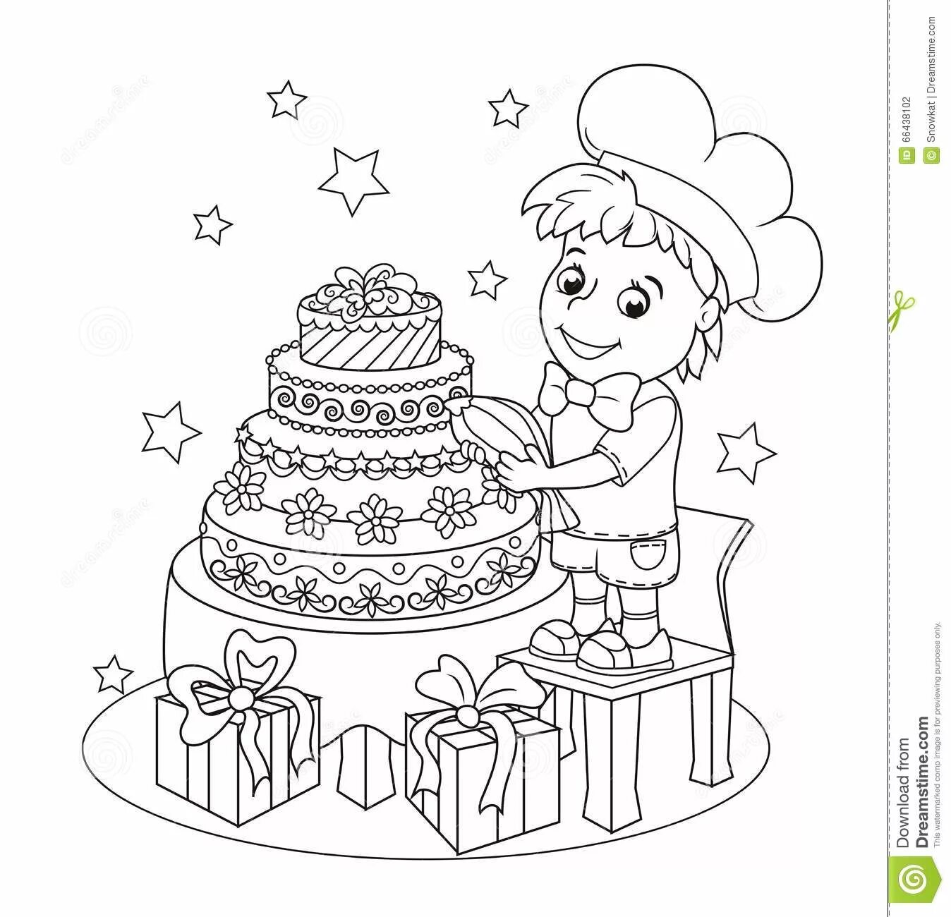 Coloring book pastry chef with color illumination