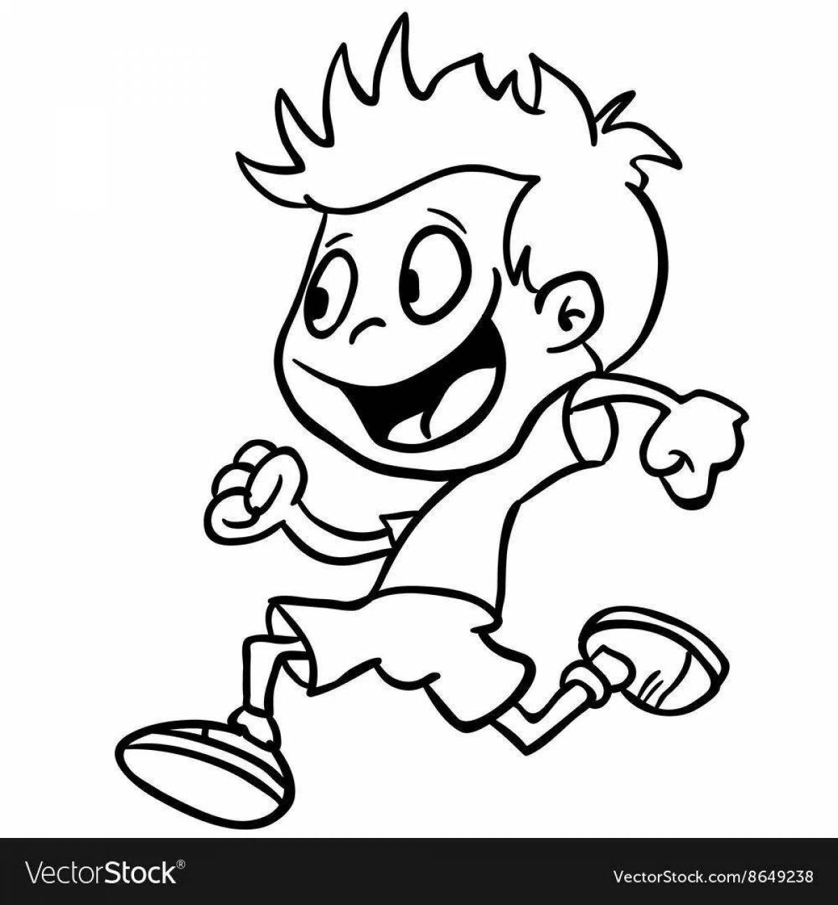 Coloring page joyful running boy