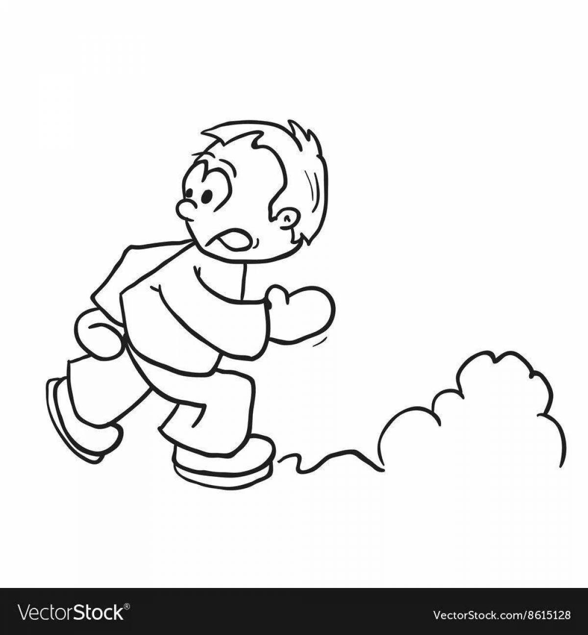 Coloring page bright boy running
