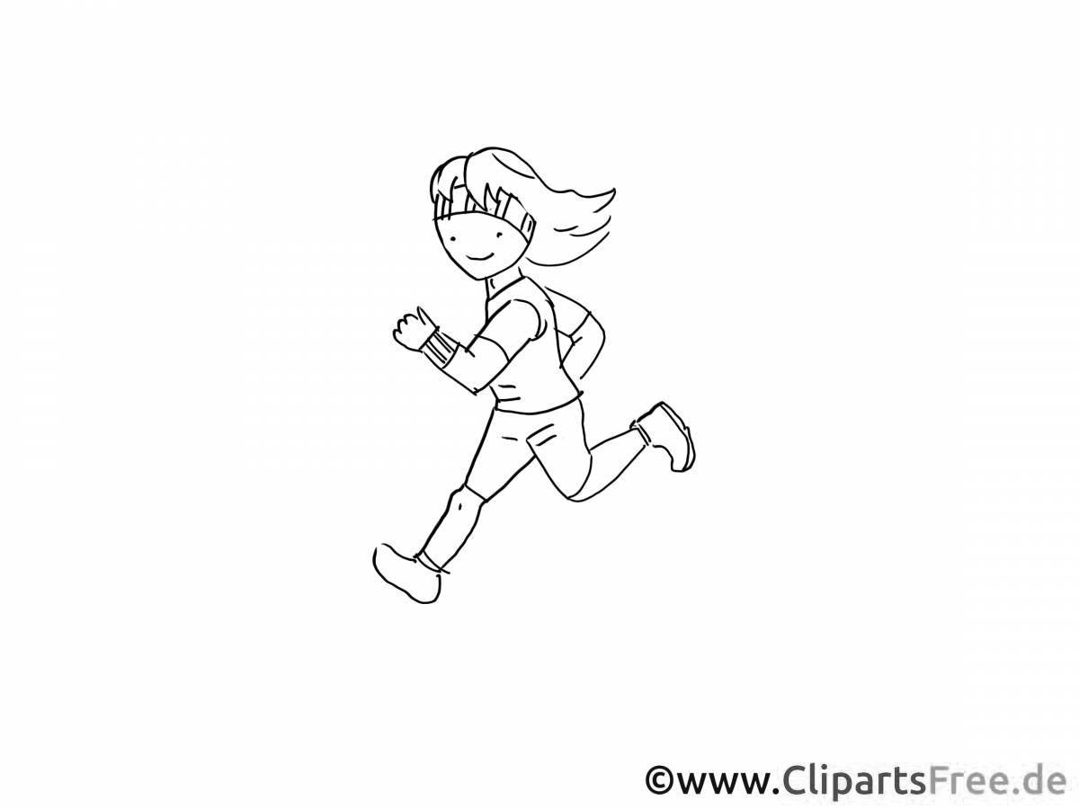 Coloring page running enthusiastic boy