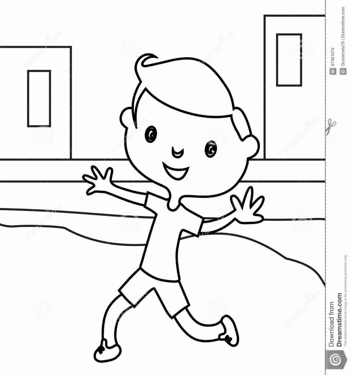 Animated boy running coloring book