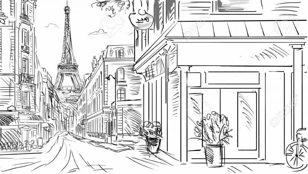 Colorful city street coloring page