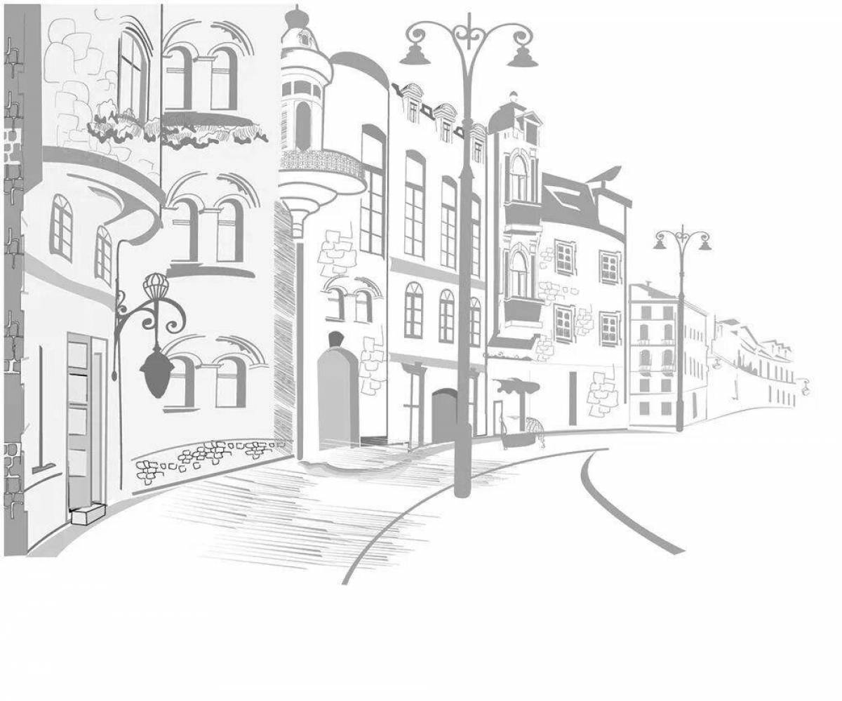 Coloring page noisy city street