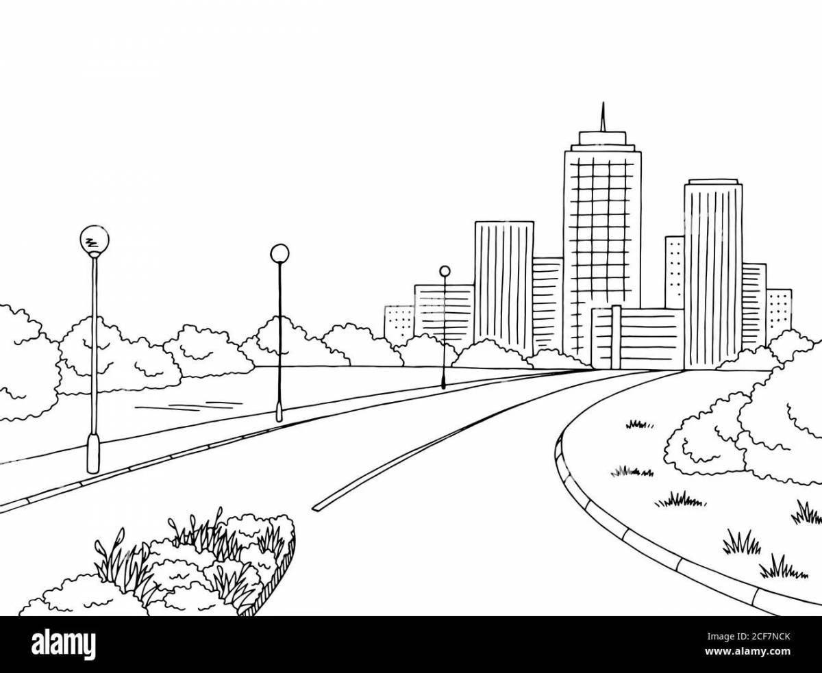 Coloring page fascinating city street