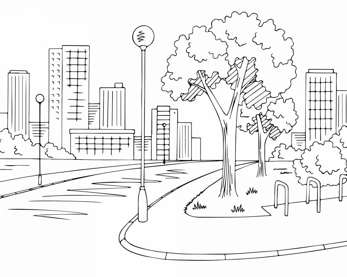 Coloring page quiet city street