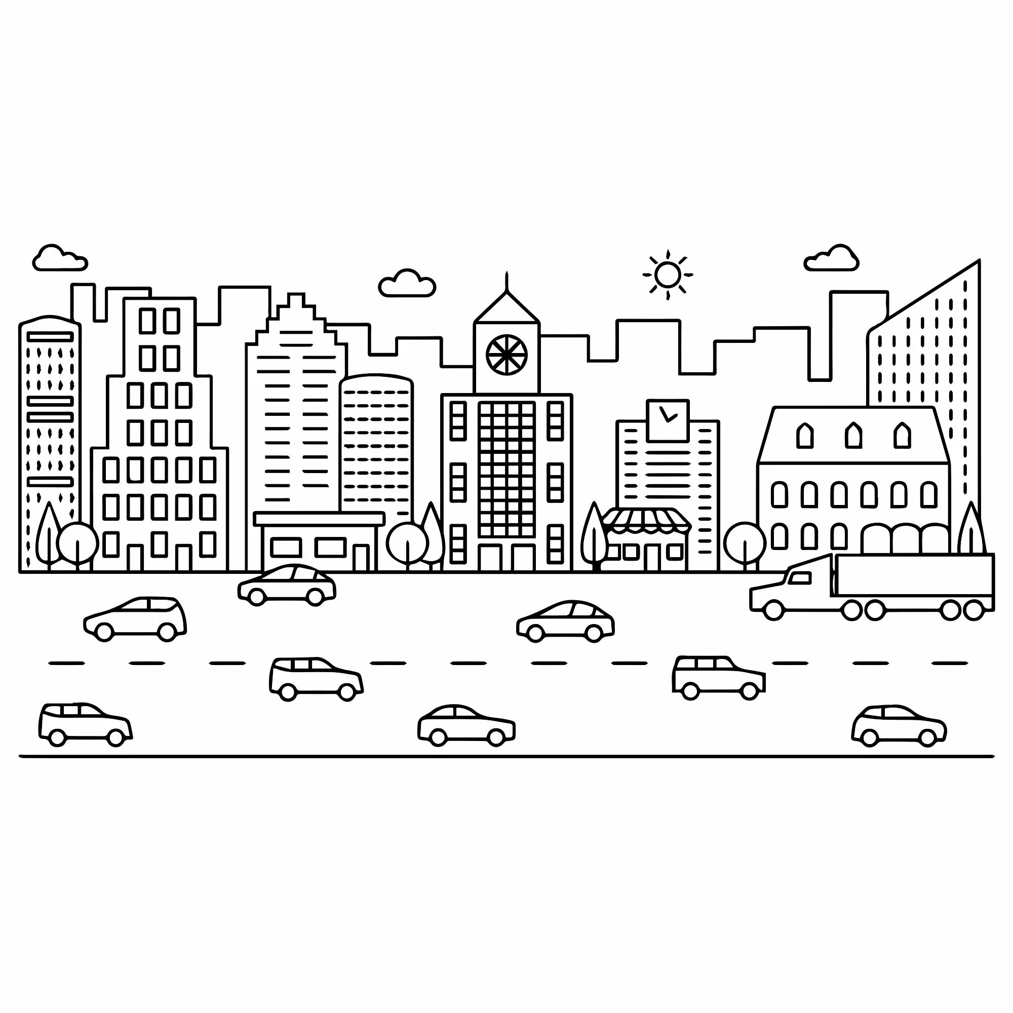 Coloring page playful city street