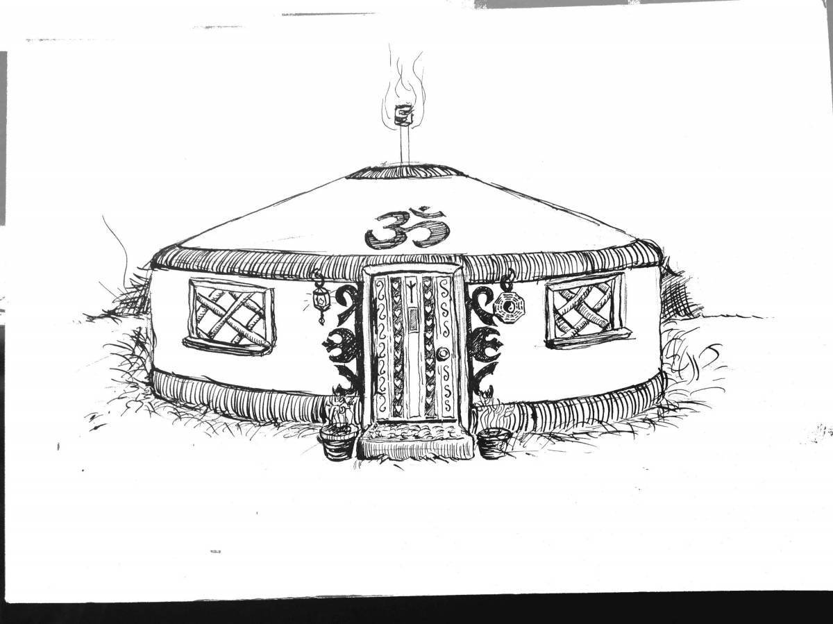 Coloring page charming bashkir yurt