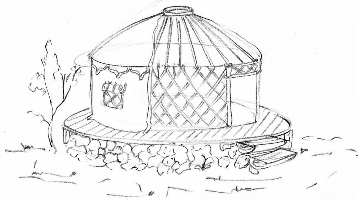 Coloring book inviting Bashkir yurt