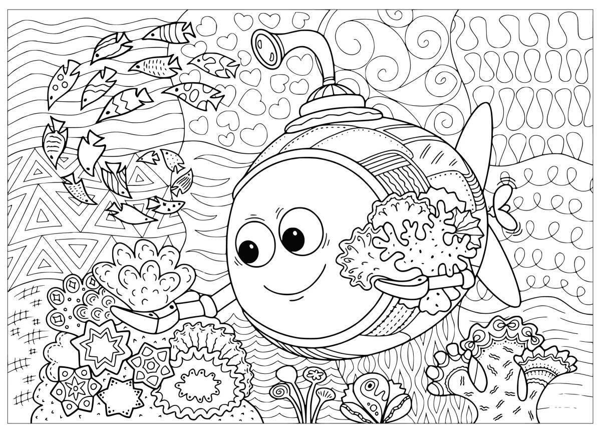 Exotic coral reef coloring page
