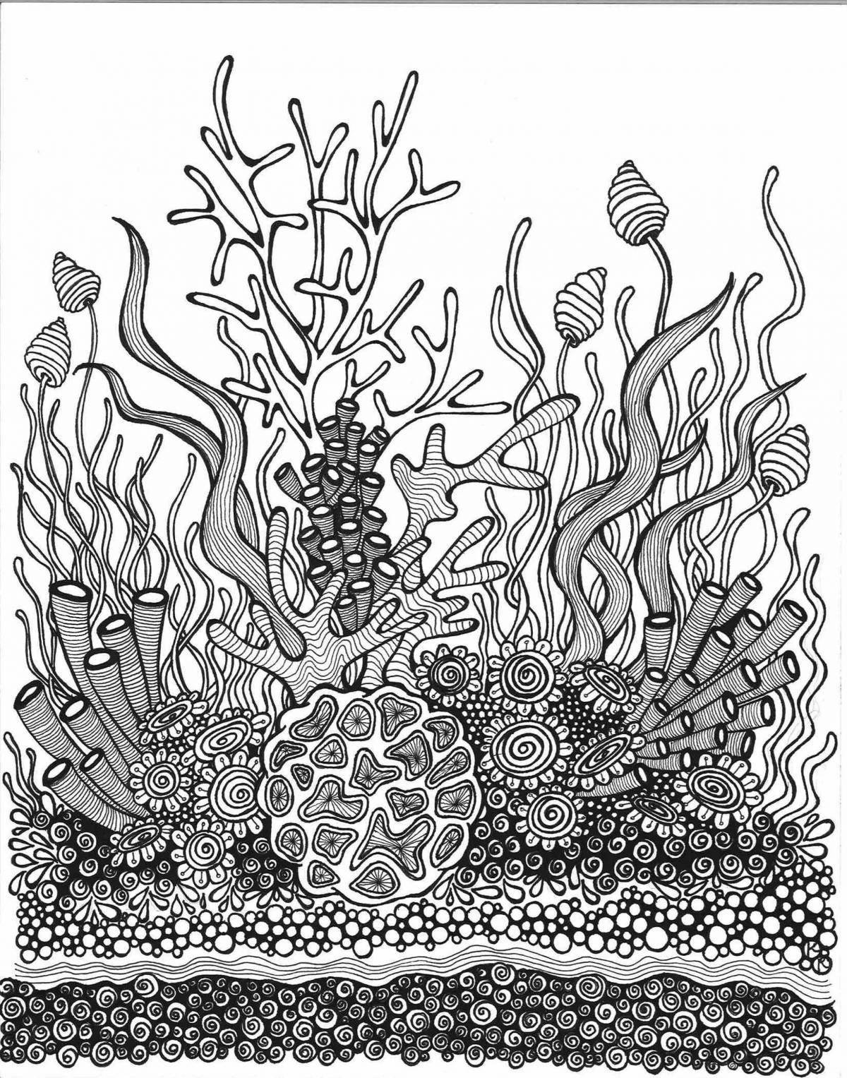 Coloring book shining coral reef