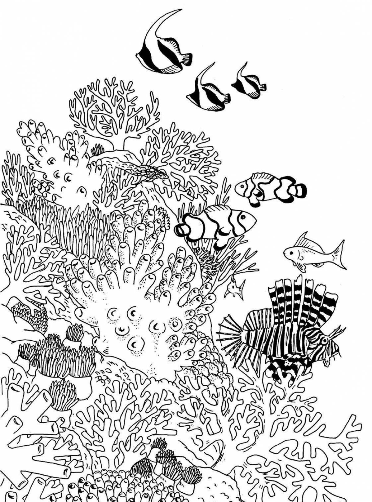 Glowing coral reef coloring page