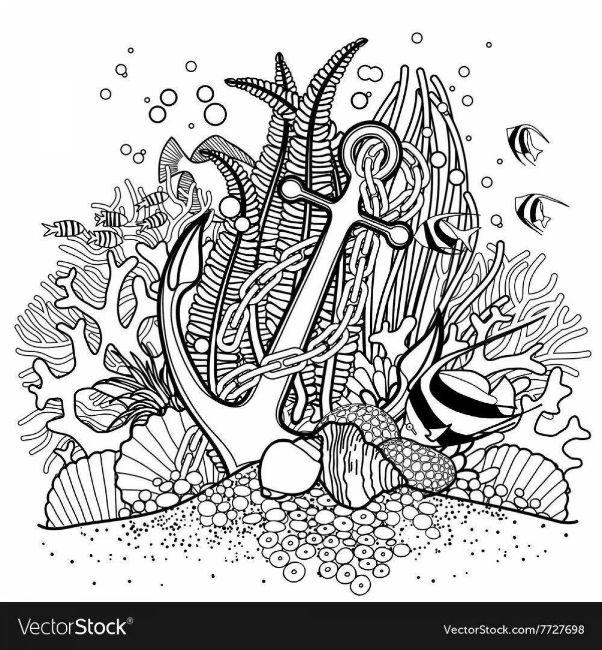 Fancy coral reef coloring page