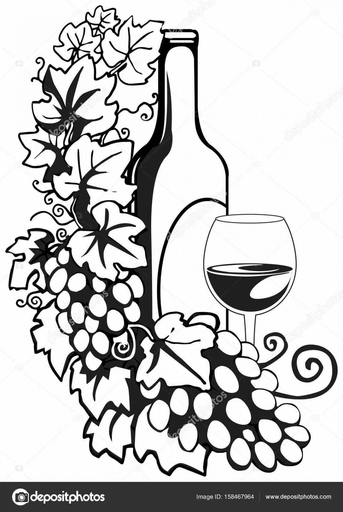 Coloring page charming bottle of wine