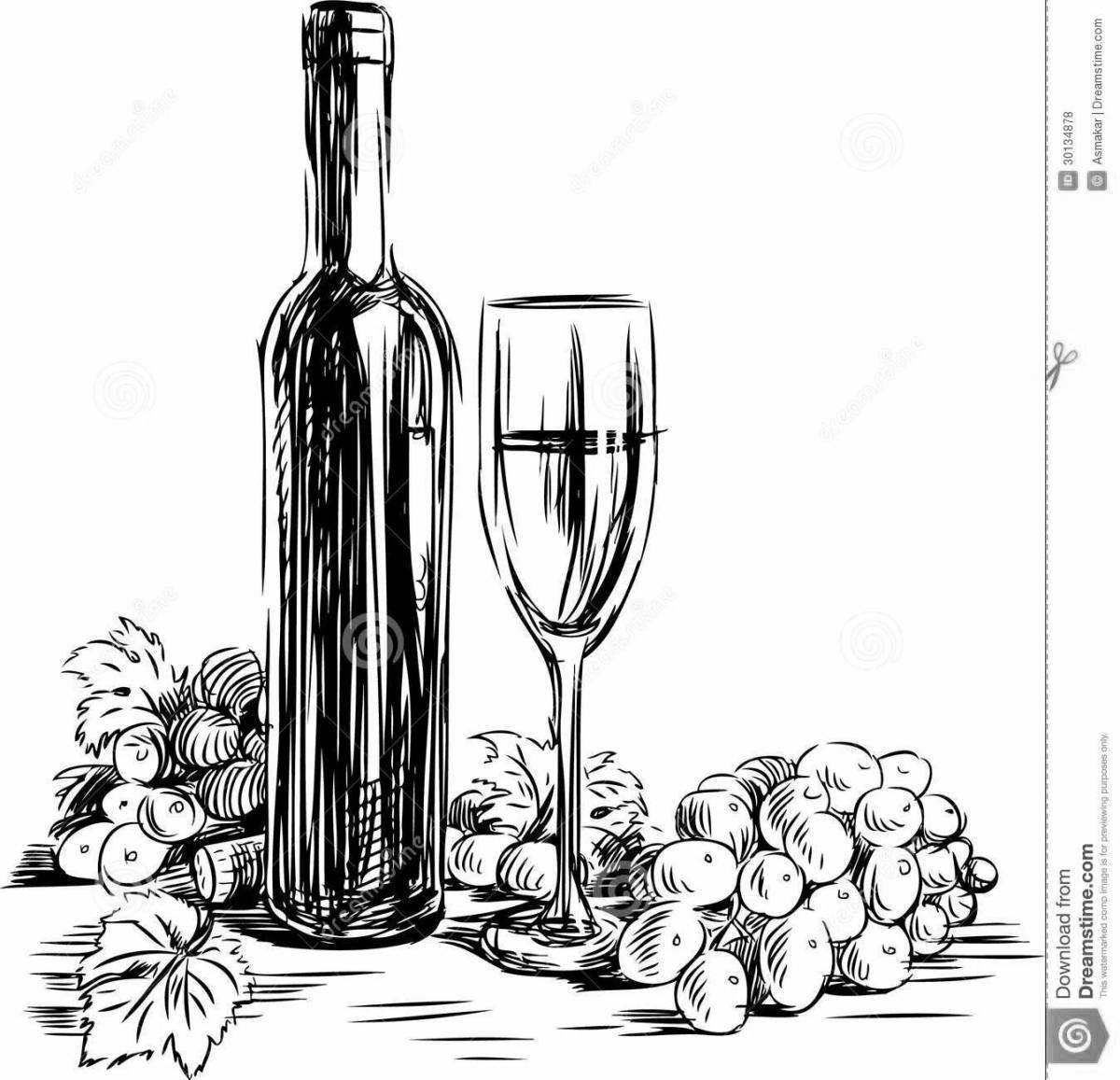 Coloring book beautiful bottle of wine