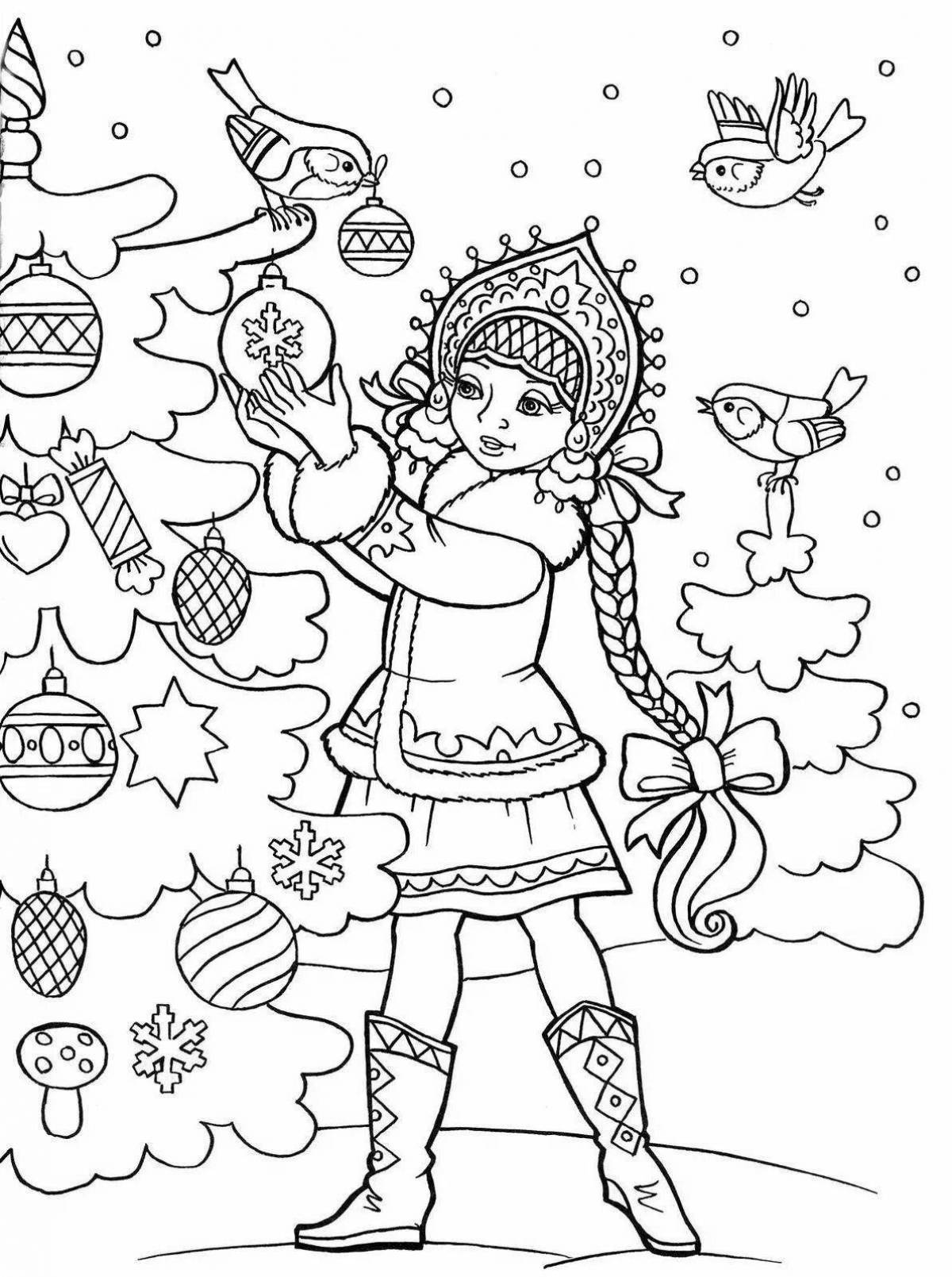 Coloring page beautiful snow maiden