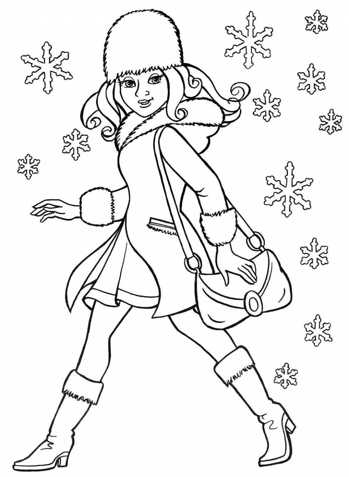 Coloring book calm snow maiden