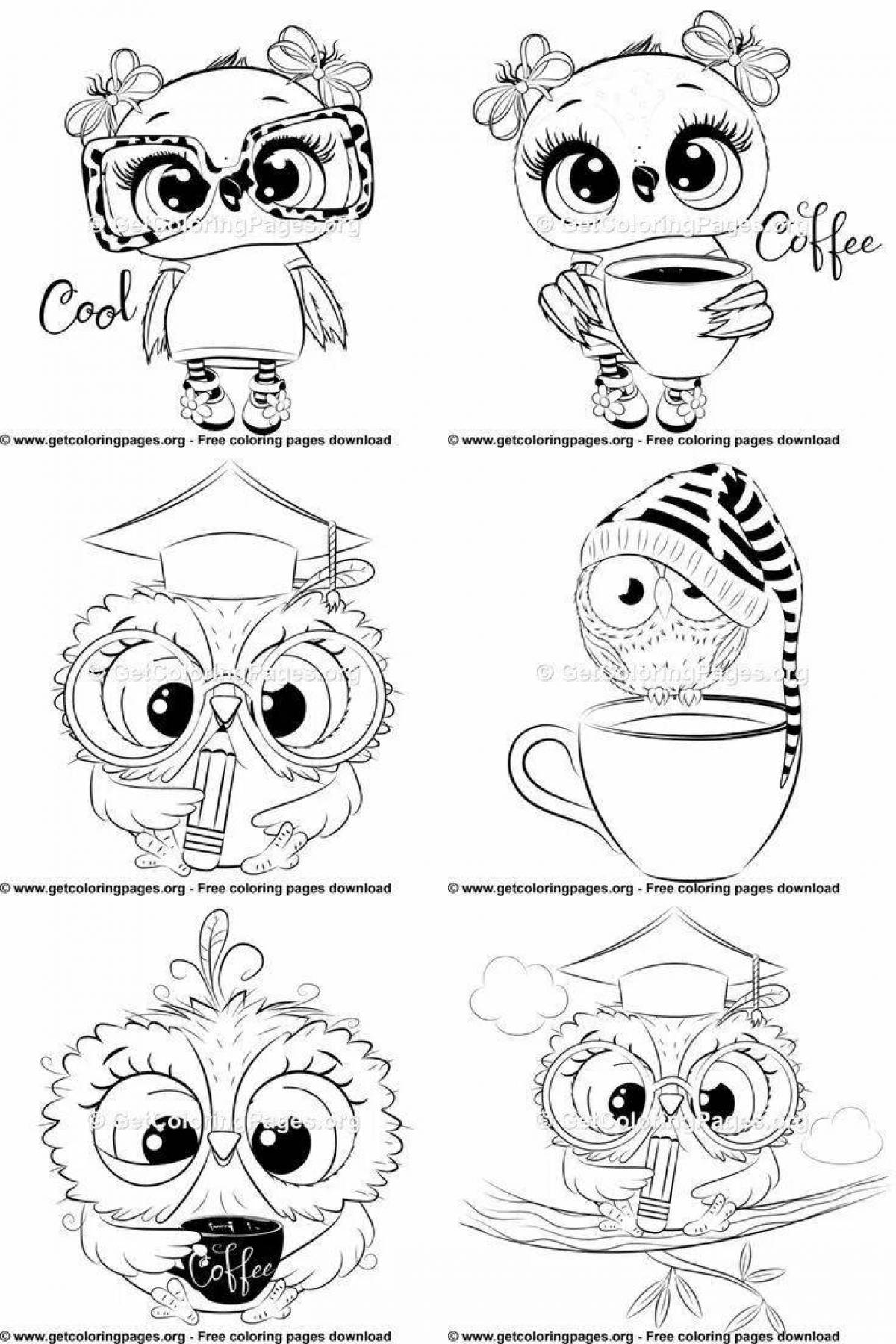 Silly cute owl coloring book