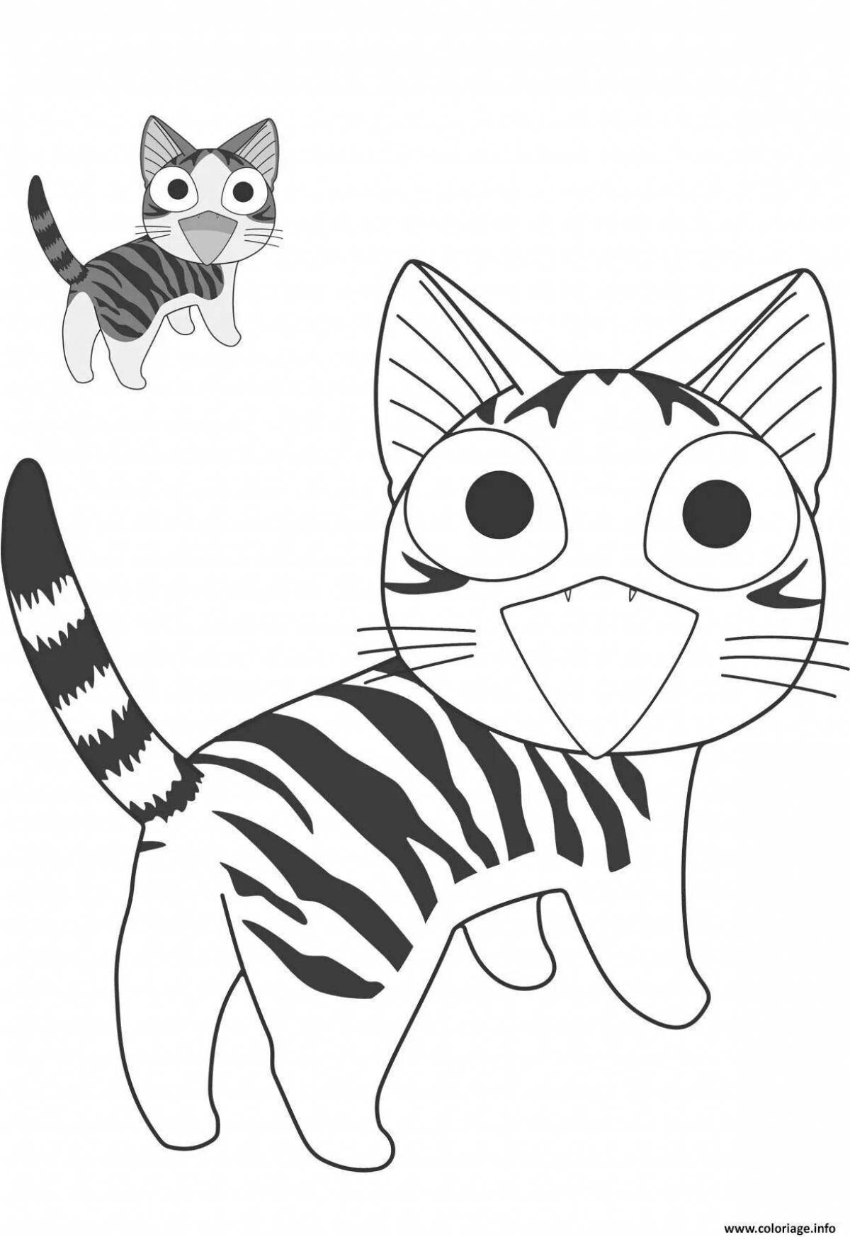 Coloring book frolicking anime kittens