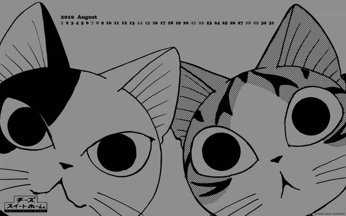 Snuggly anime kittens coloring page
