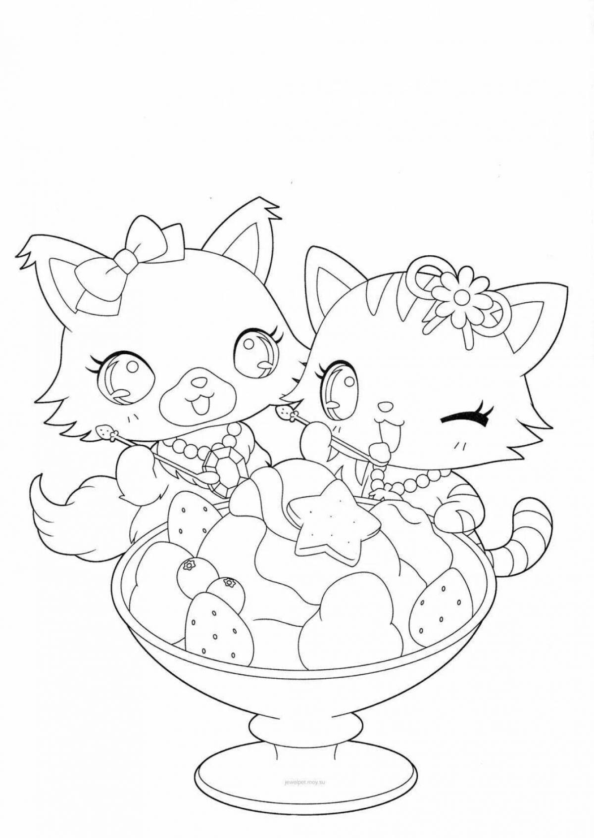 Inquisitive anime kittens coloring page
