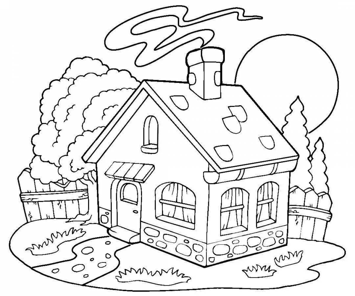 Coloring page picturesque village house