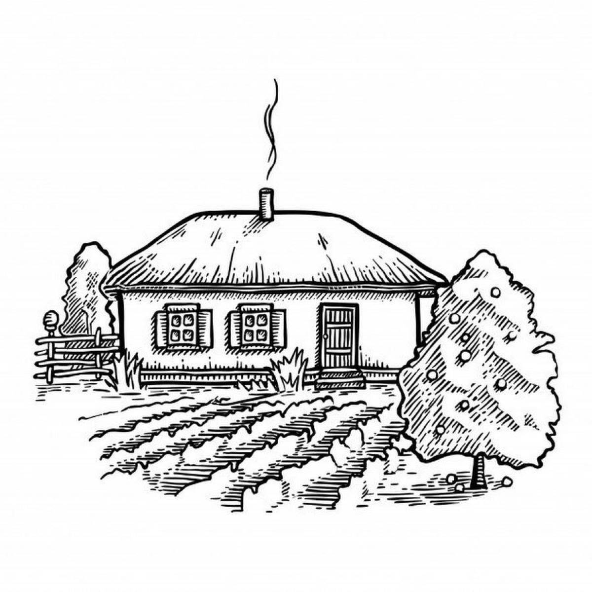 Coloured cascading village house coloring book