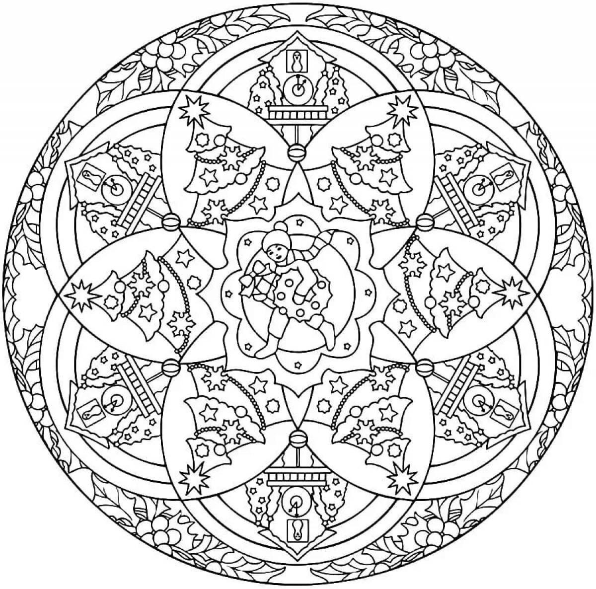 Happy new year mandala coloring page