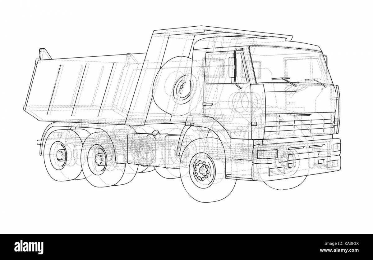 Coloring page attractive dump truck Kamaz