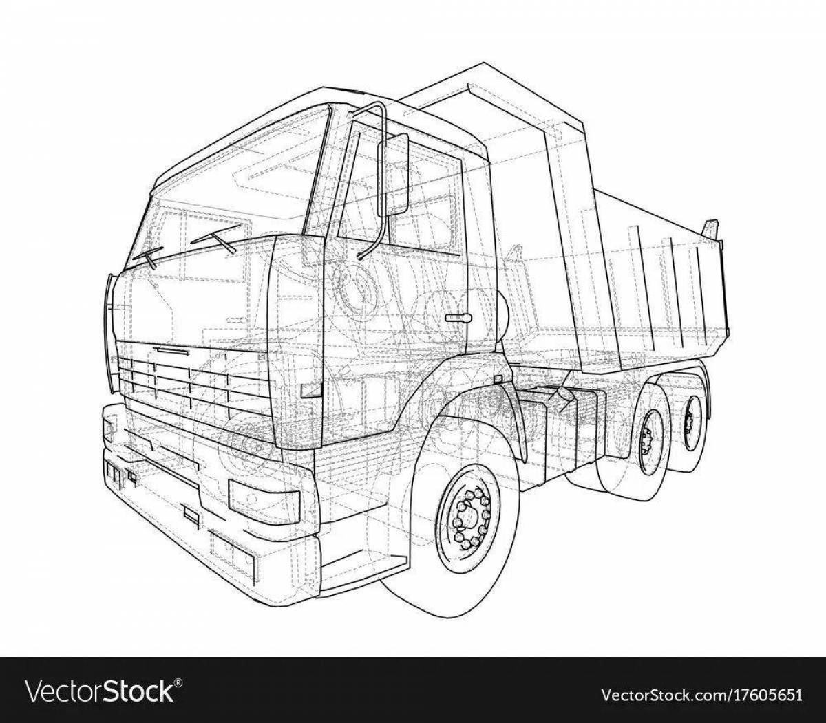 Coloring page charming kamaz dump truck