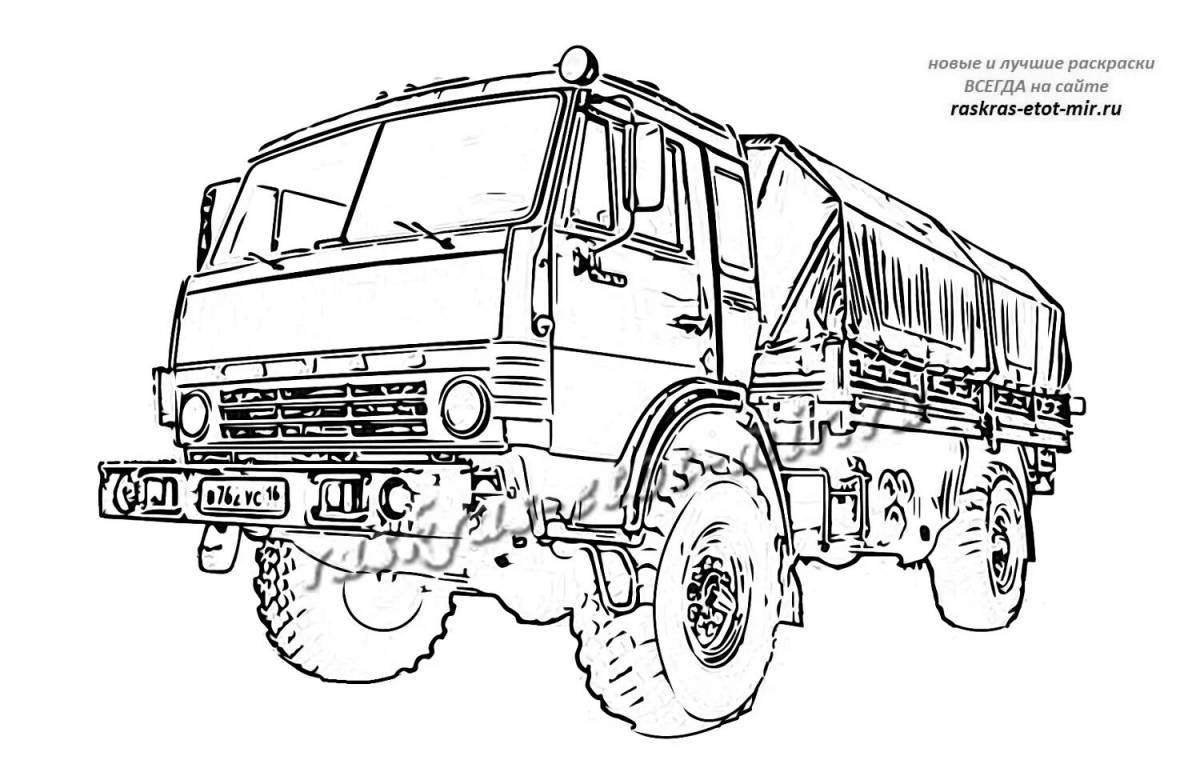Coloring book exciting kamaz dump truck