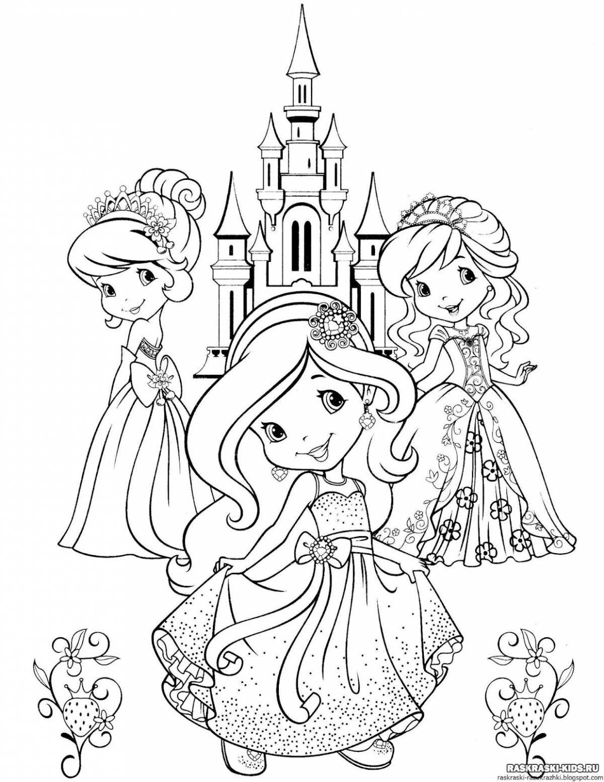 Цветущая страница раскраски принцессы с принтом