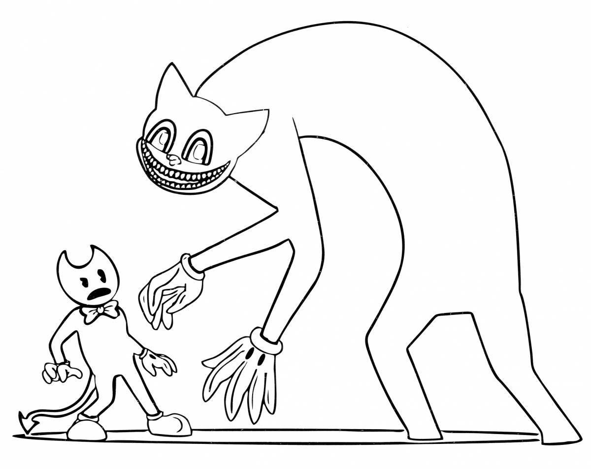 Creepy spotted cat coloring page