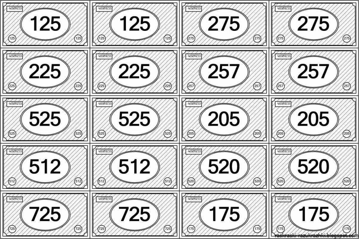 Colorful mini money coloring page