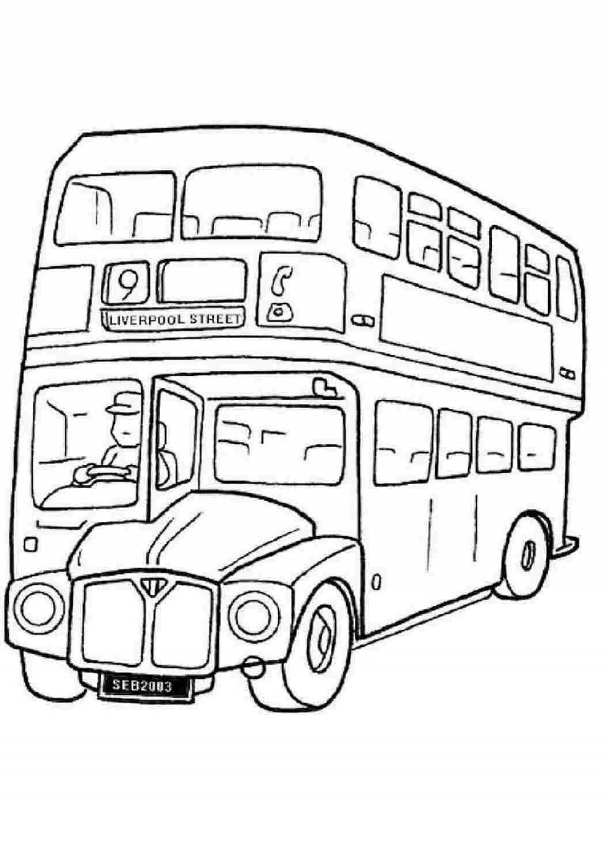 Colorful english bus coloring page