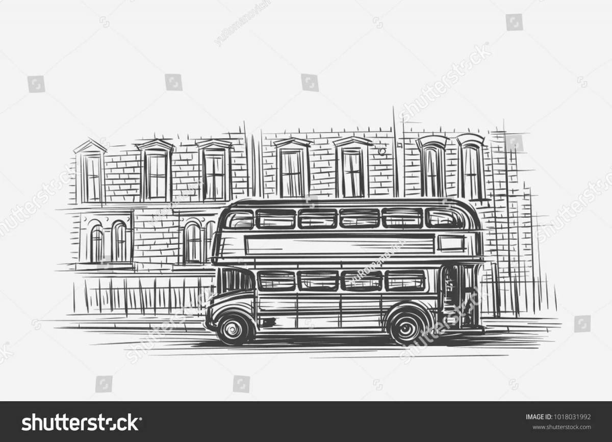Веселая страница раскраски английского автобуса