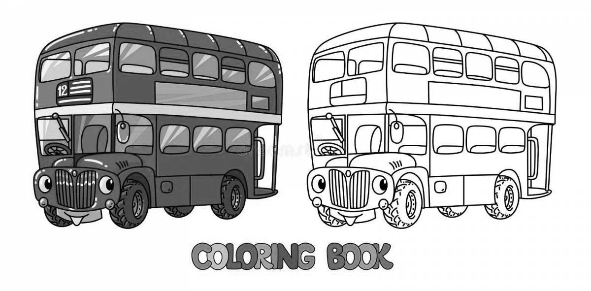 An animated english bus coloring page