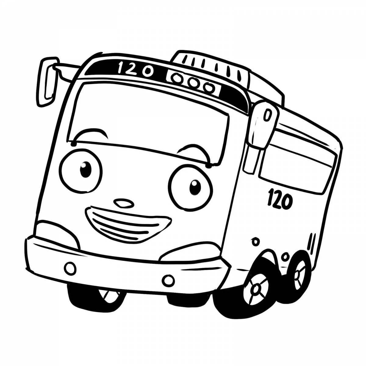 English bus coloring page with colored splashes