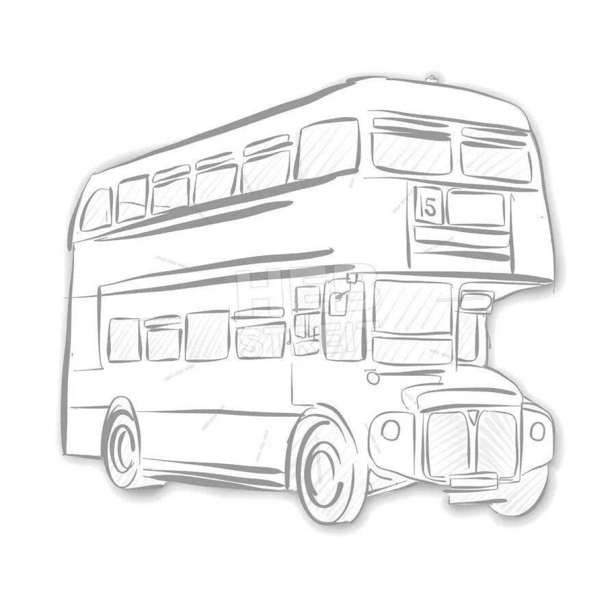 Цветная яркая страница английского автобуса раскраски