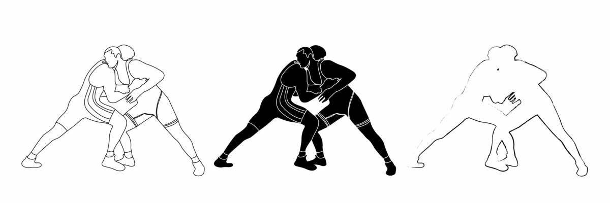 Dynamic freestyle wrestling coloring page