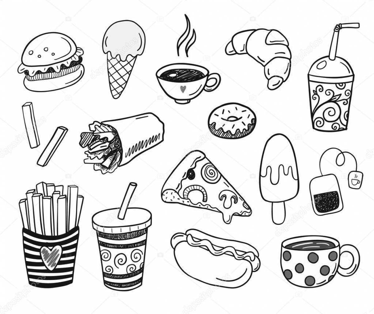 Food drawing. Наклейки еда черно белые. Раскраски для наклеек еда фаст фуд. Рисунки для срисовки лёгкие еда фаст фуд. Наклейки раскраски фастфуд.