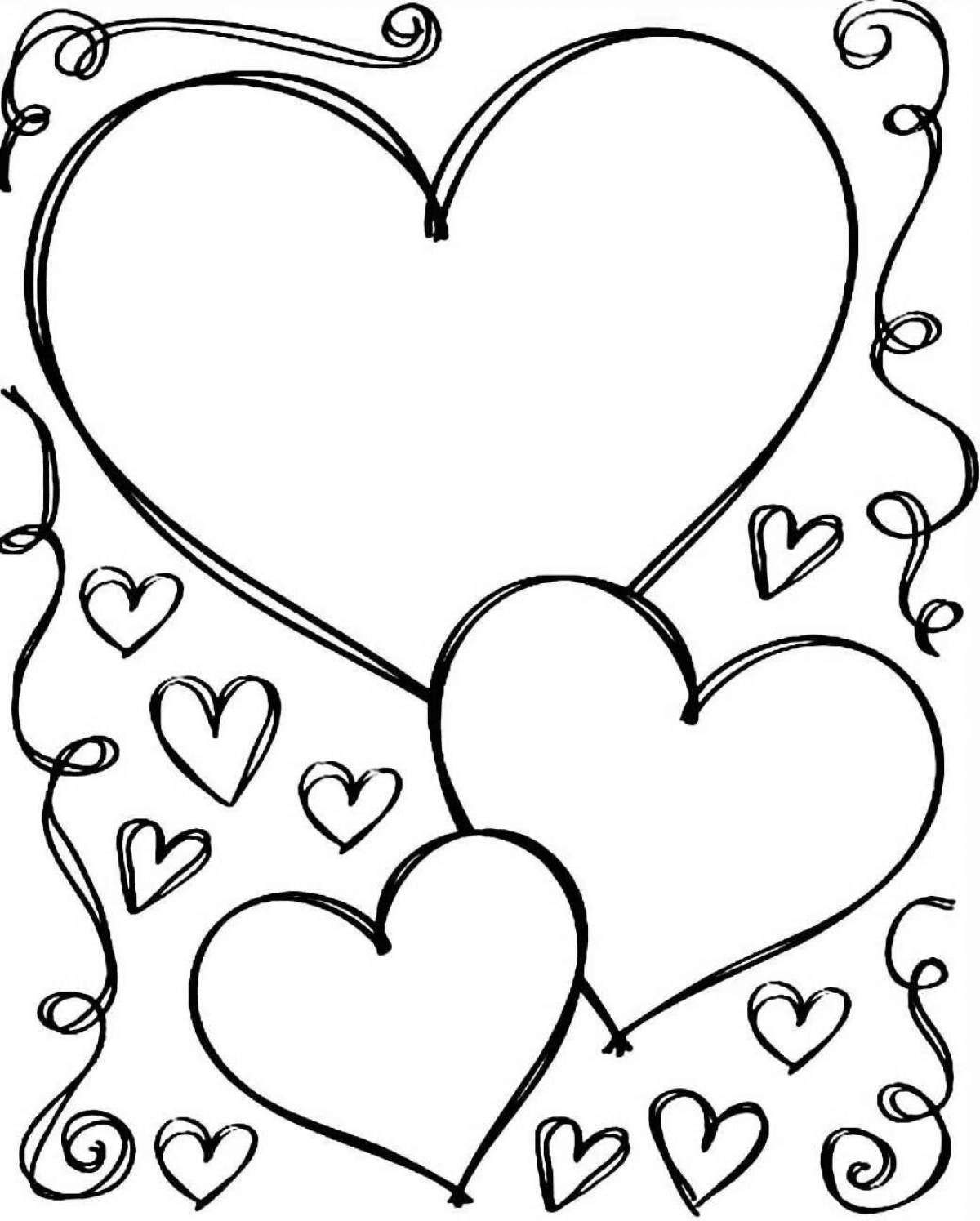 Coloring bright heart postcard