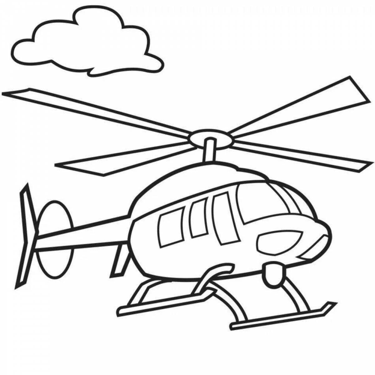 Яркая детская раскраска вертолет